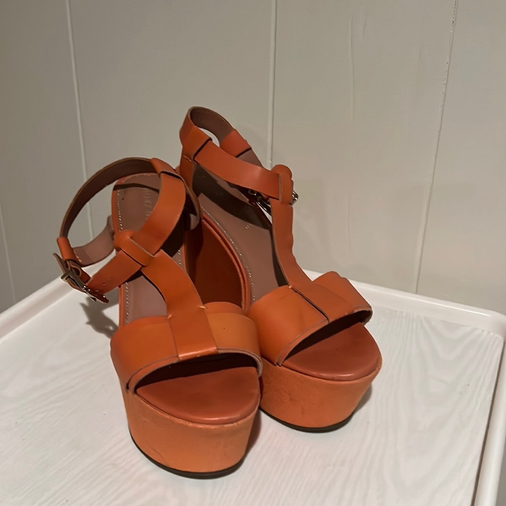 Madison Harding Canvas & Leather T-Strap Platform Wedges Anthropologie
